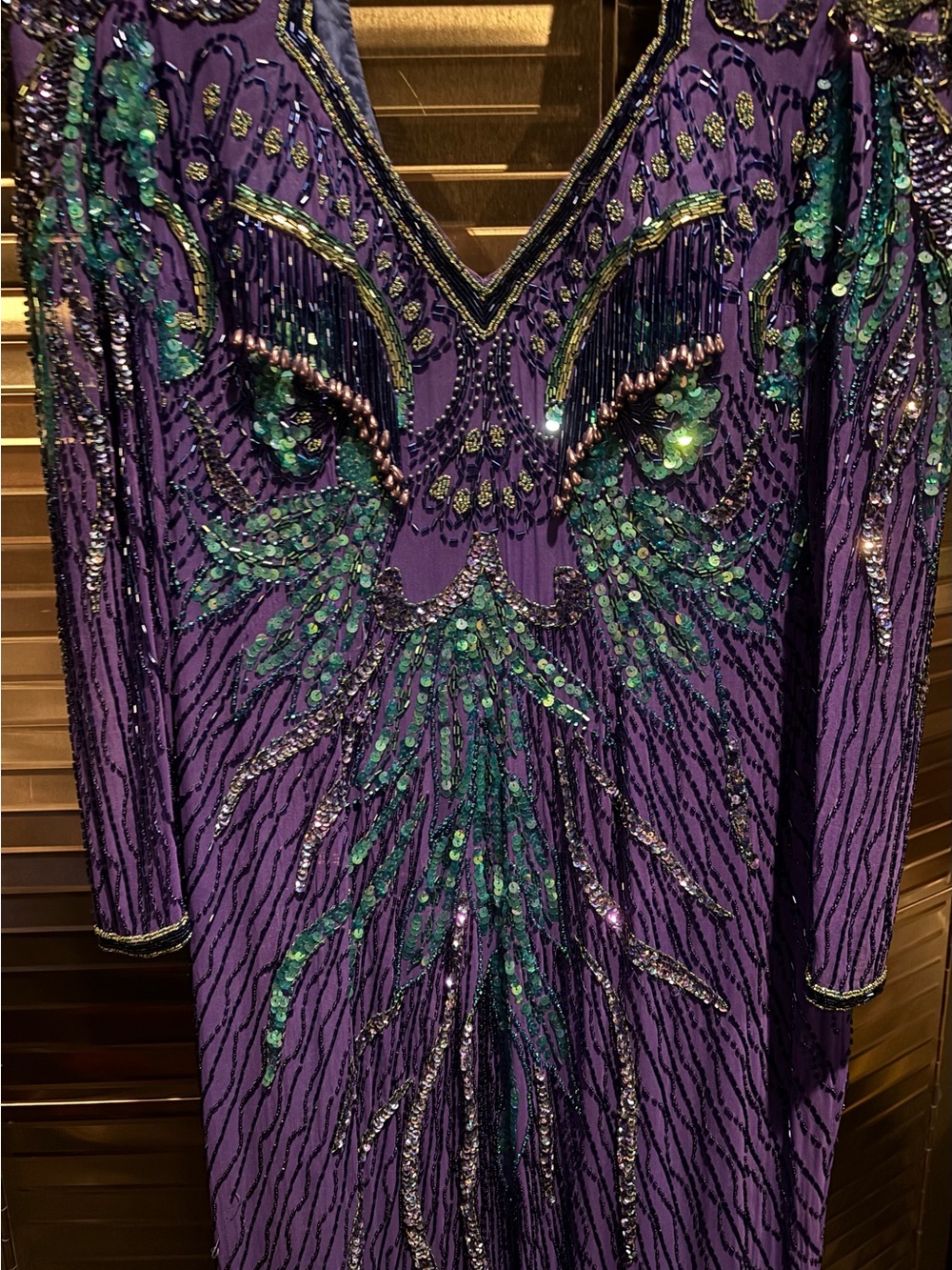 Sequin Embellished Purple & Teal Long Sleeve Dress - Picture 2 of 5